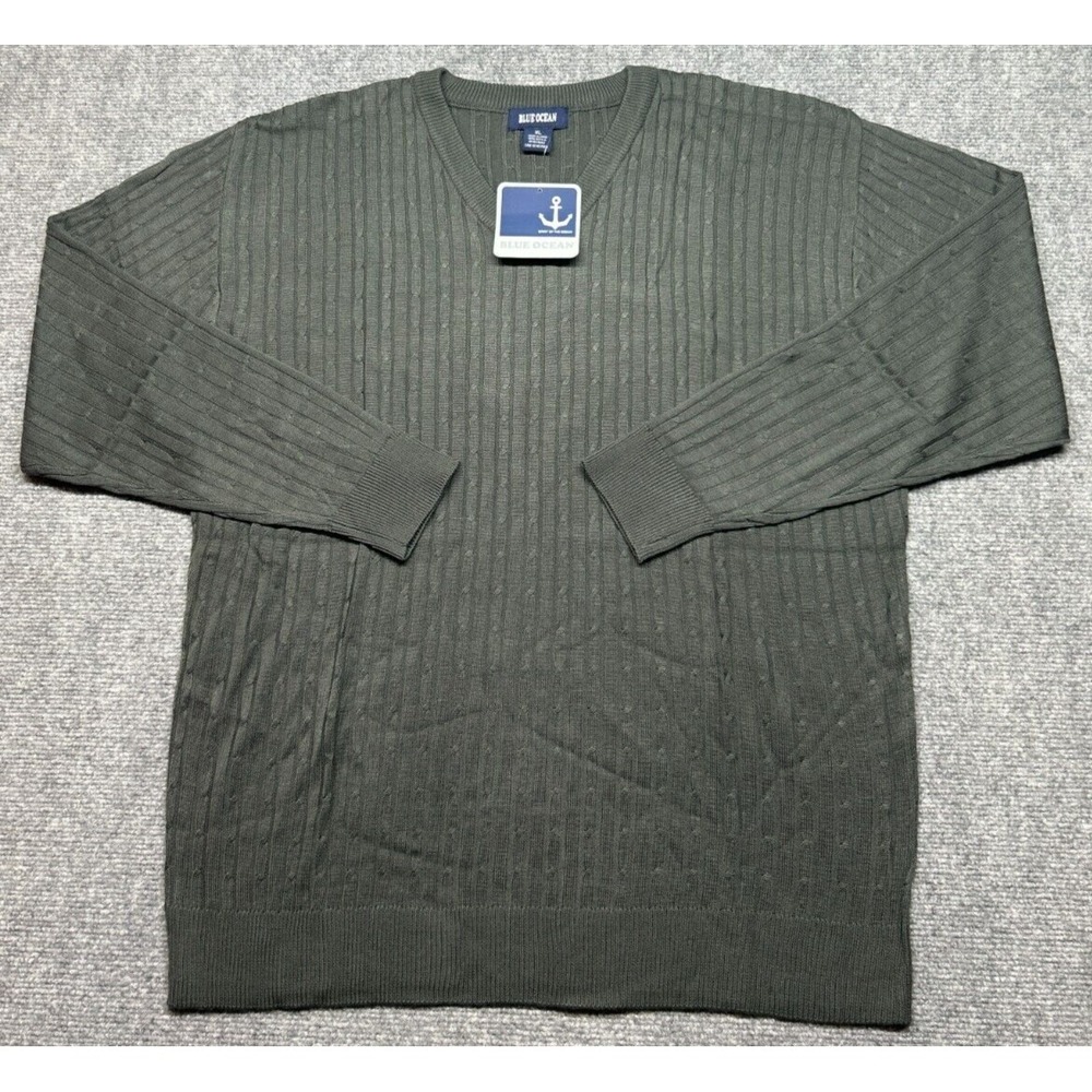 Vintage Blue Ocean Sweater Mens XL Charcoal Gray Acrylic V-Neck Long Sleeve New